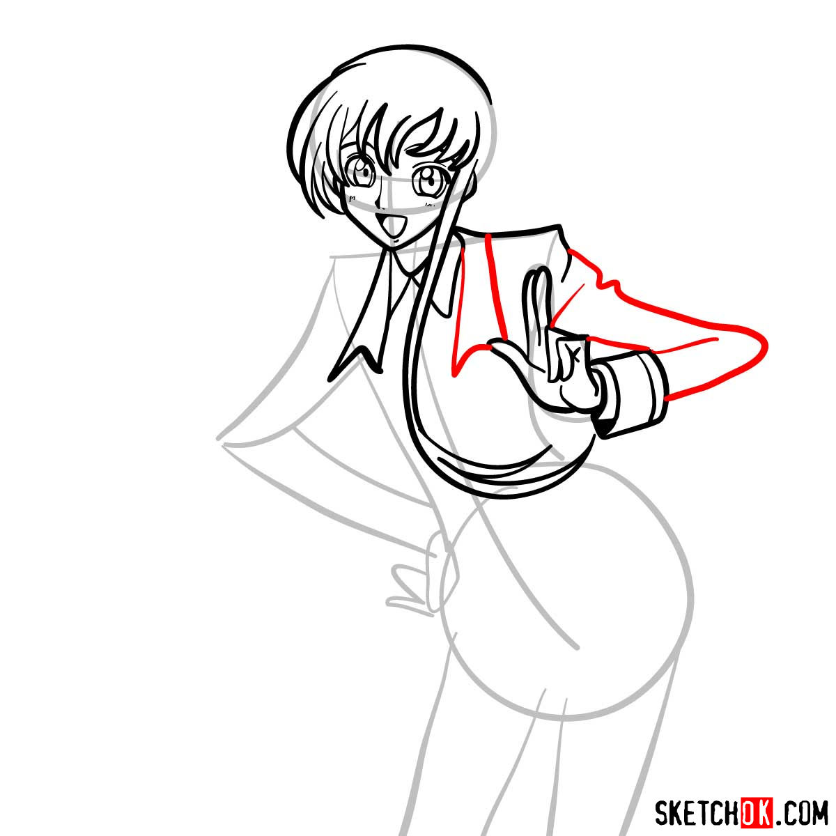 15 steps drawing guide of Shirley Fenette (Code Geass) - step 08