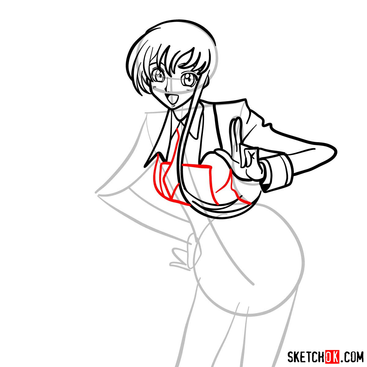 15 steps drawing guide of Shirley Fenette (Code Geass) - step 09