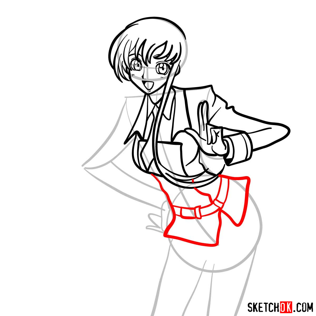 15 steps drawing guide of Shirley Fenette (Code Geass) - step 10