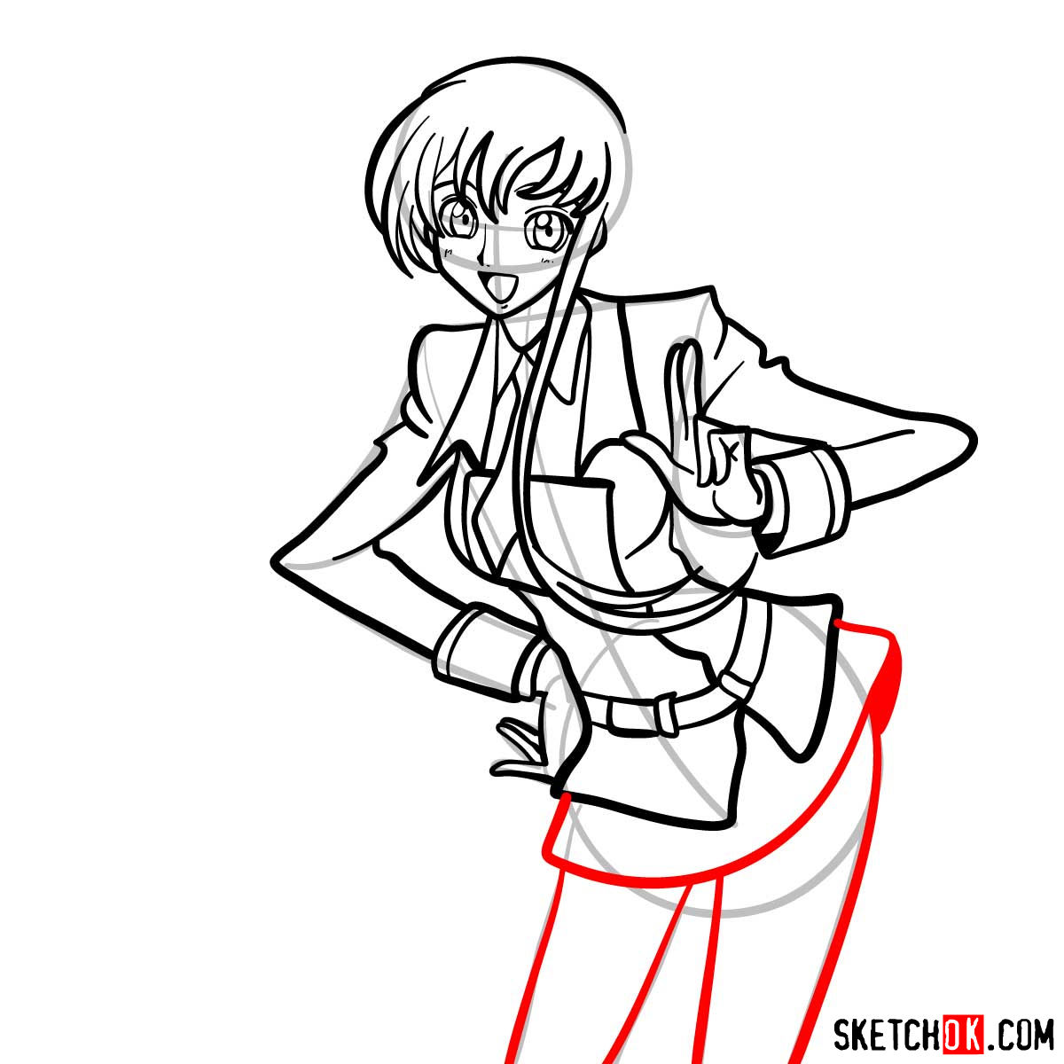 15 steps drawing guide of Shirley Fenette (Code Geass) - step 12