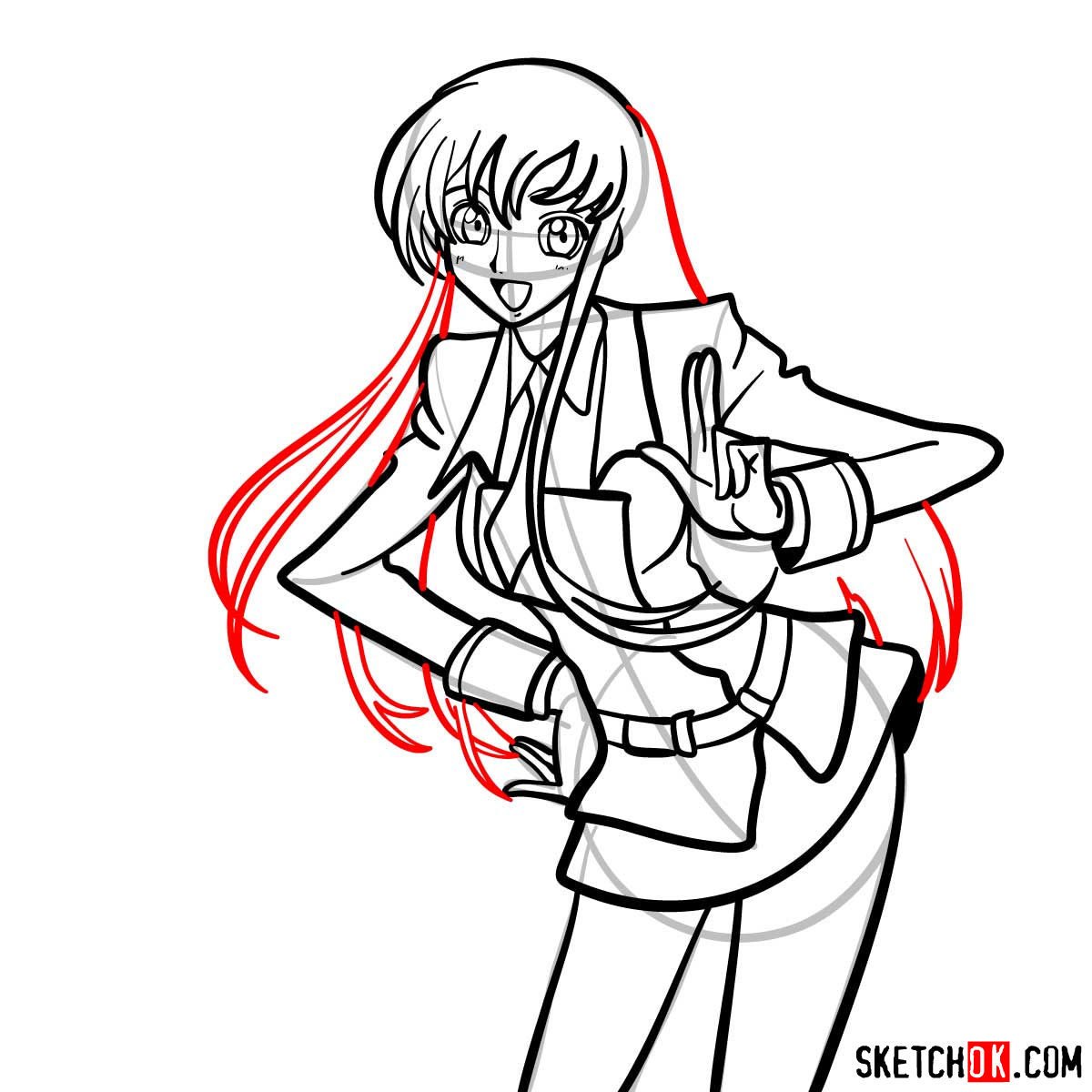 15 steps drawing guide of Shirley Fenette (Code Geass) - step 13