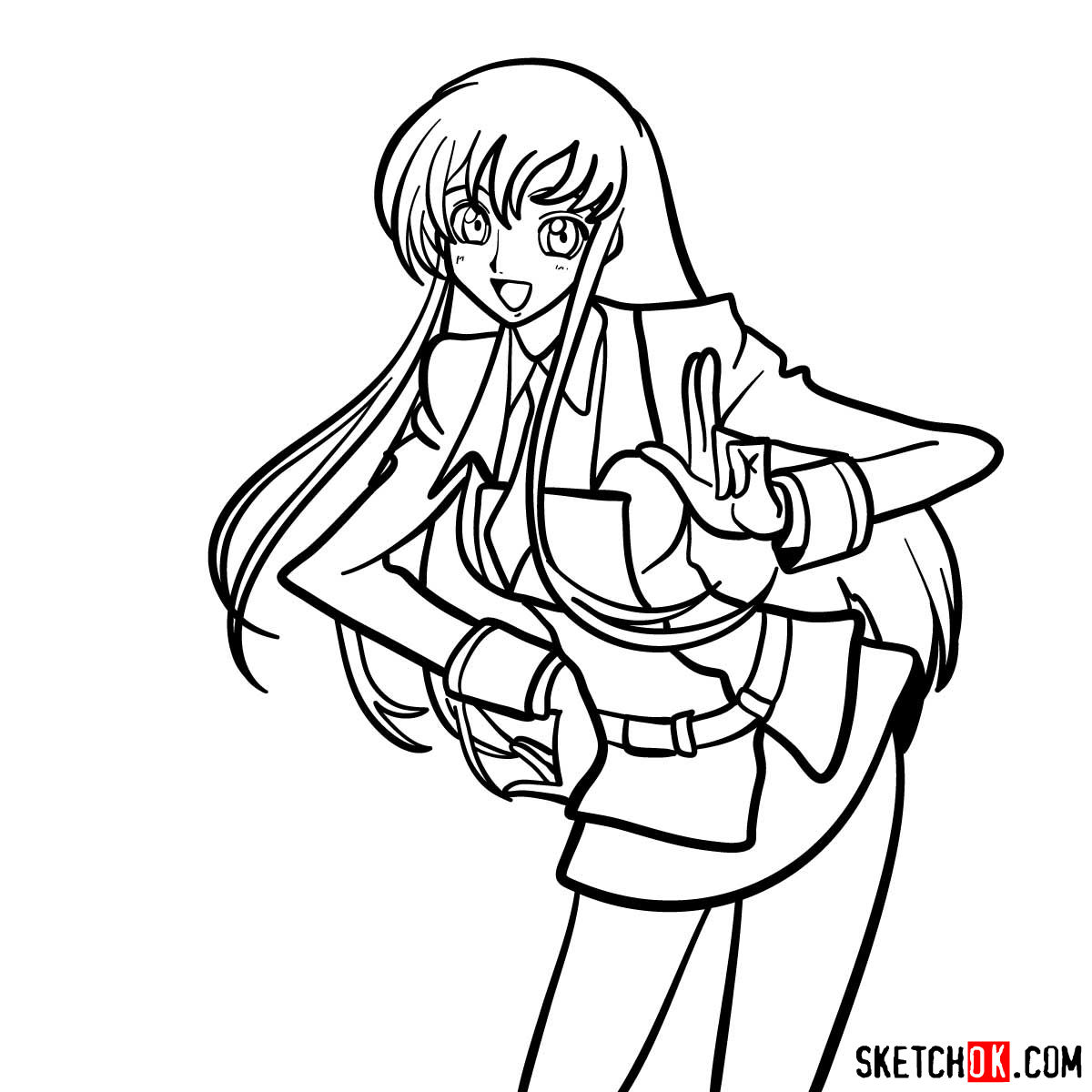15 steps drawing guide of Shirley Fenette (Code Geass) - step 14