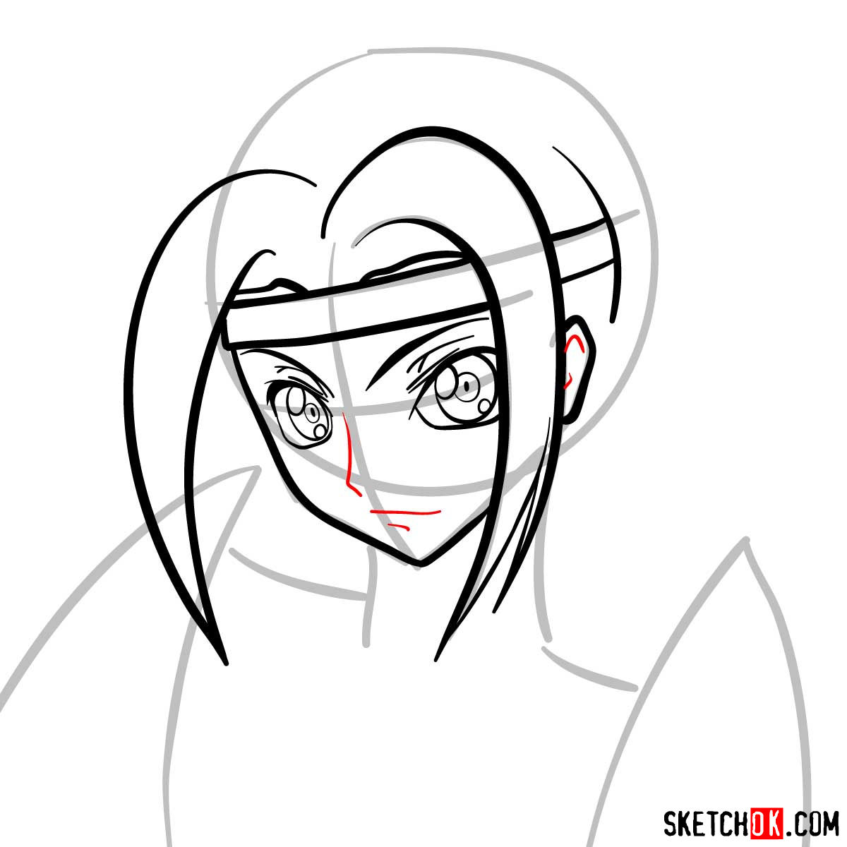 Making the drawing of Kallen Kozuki's face from Code Geass - step 06