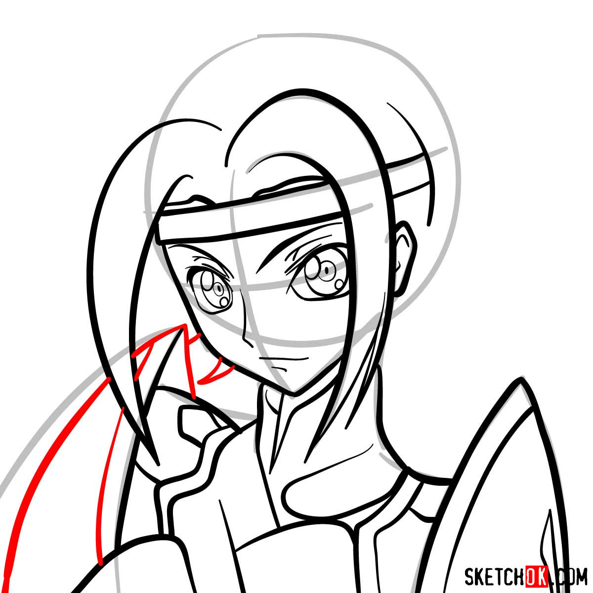 Making the drawing of Kallen Kozuki's face from Code Geass - step 10