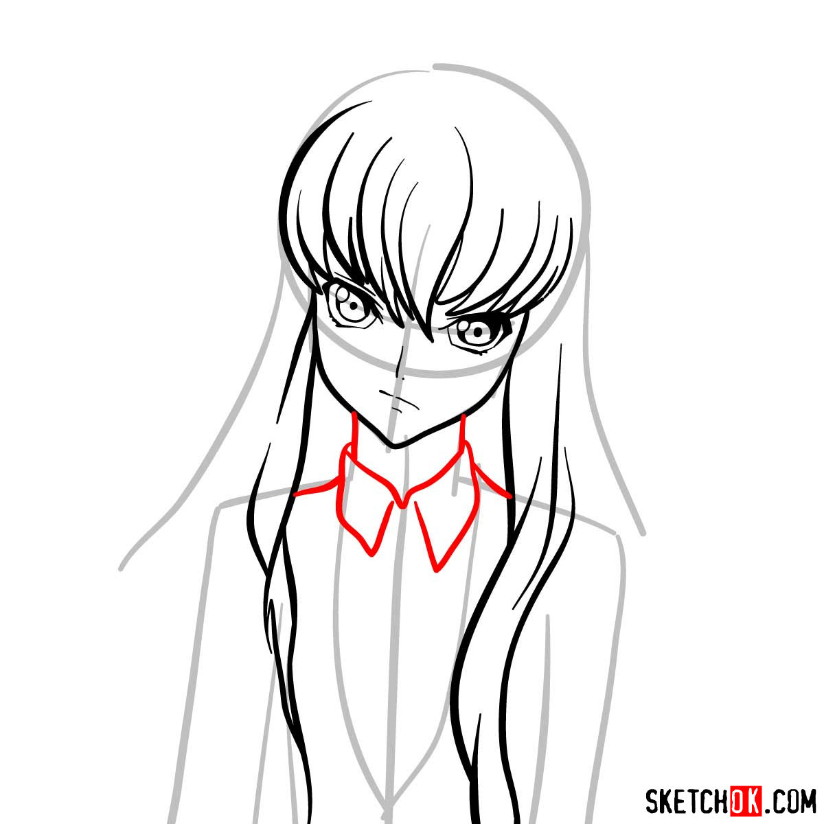 How to draw the face of C.C. | Code Geass anime - step 06