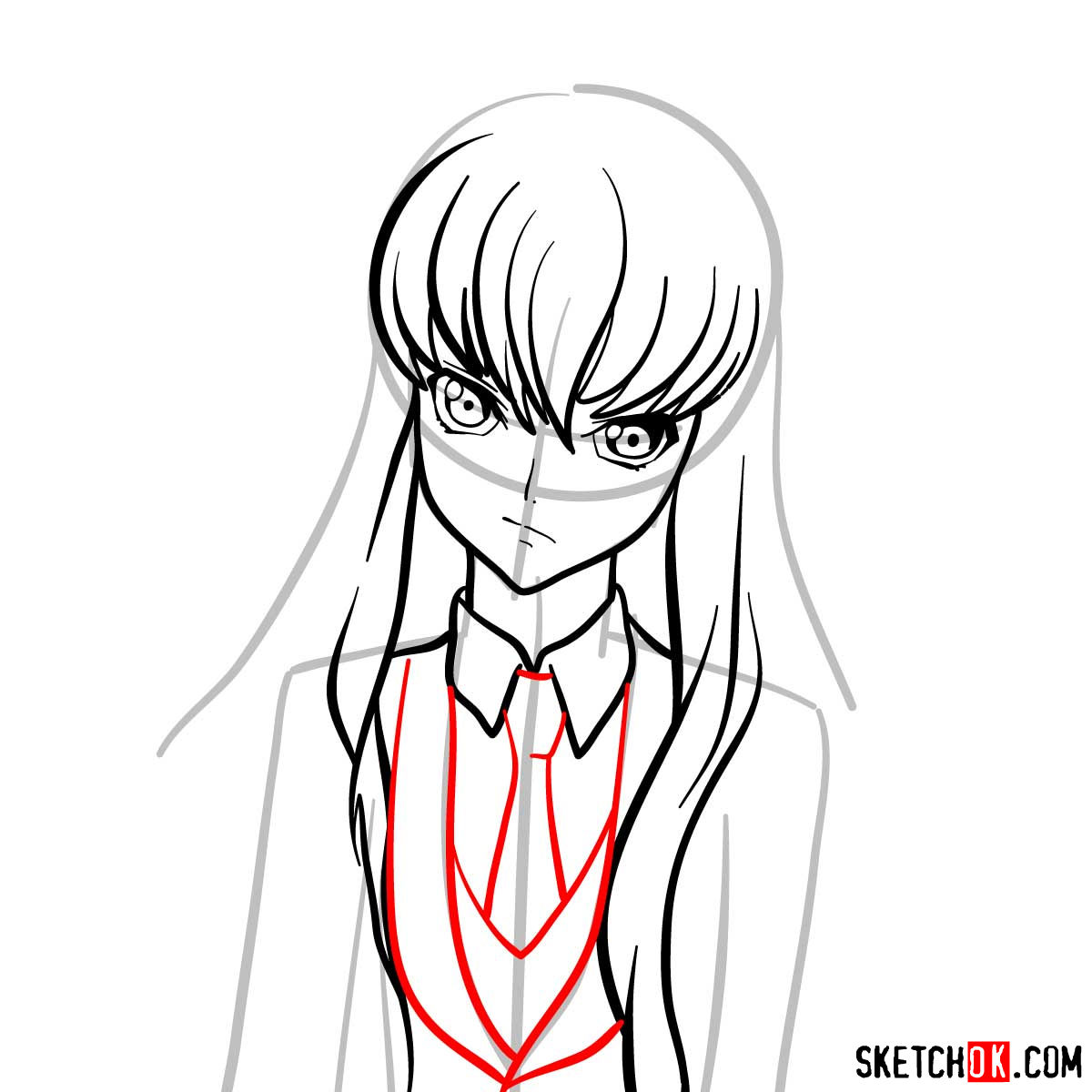 How to draw the face of C.C. | Code Geass anime - step 07