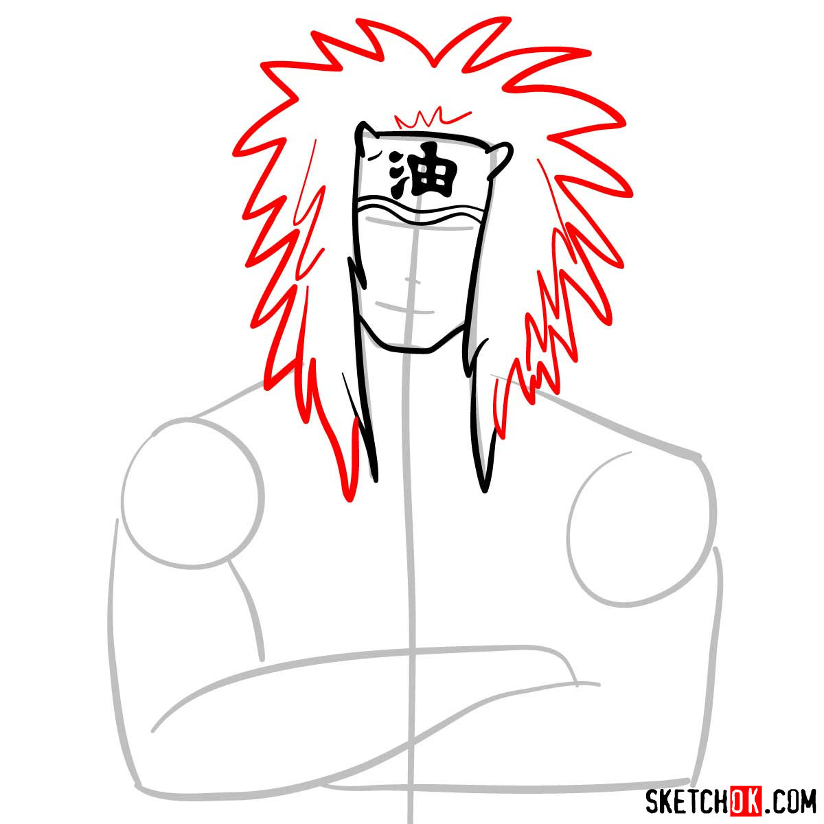 How to draw Jiraiya from Naruto anime - step 05