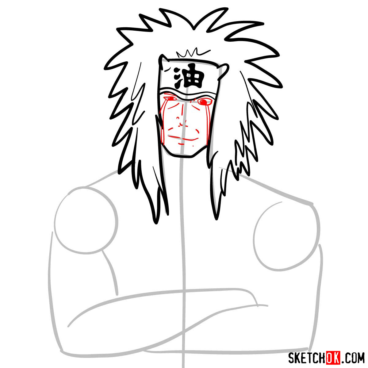 How to draw Jiraiya from Naruto anime - step 06