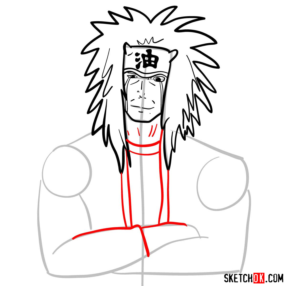 How to draw Jiraiya from Naruto anime - step 07