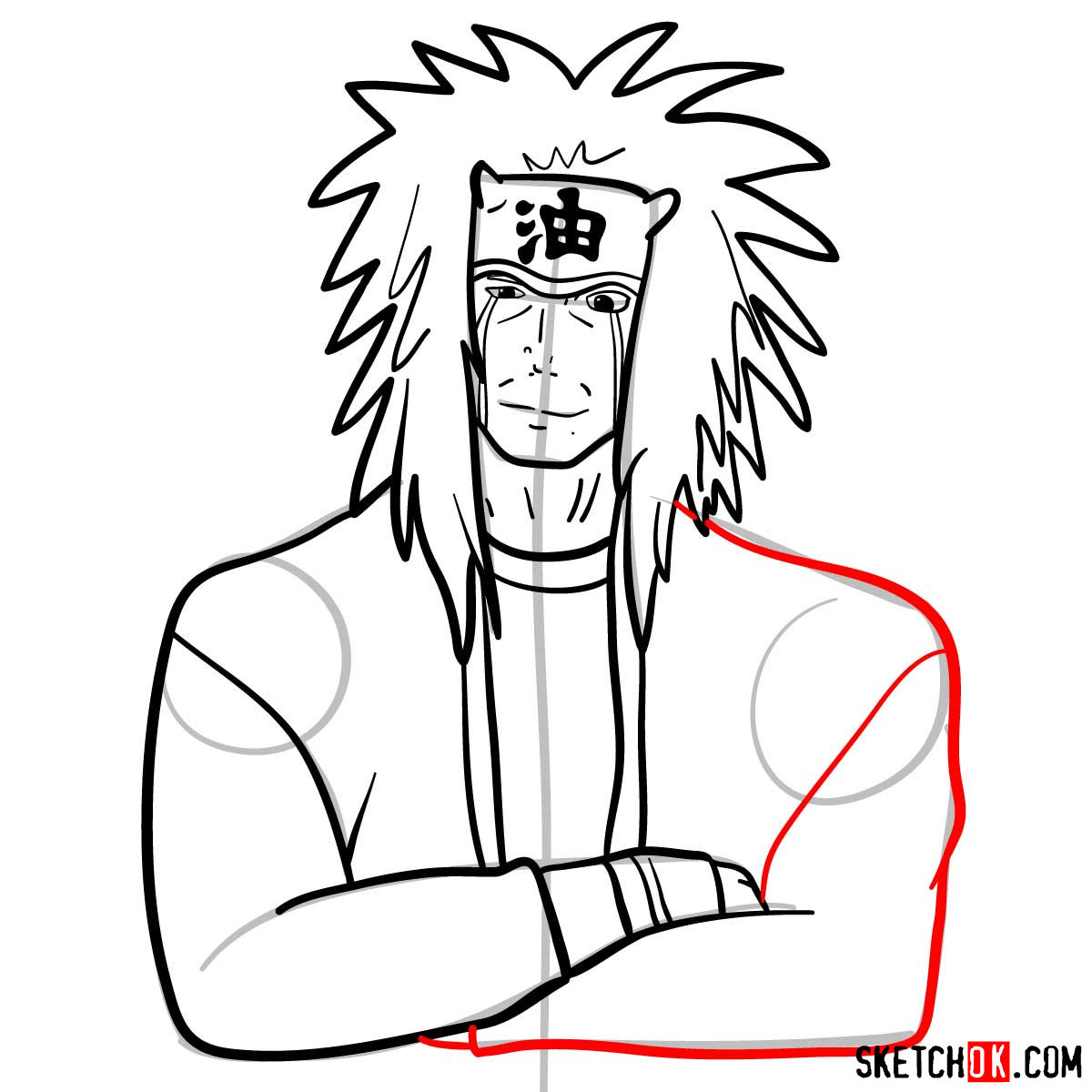 How to draw Jiraiya from Naruto anime - step 09
