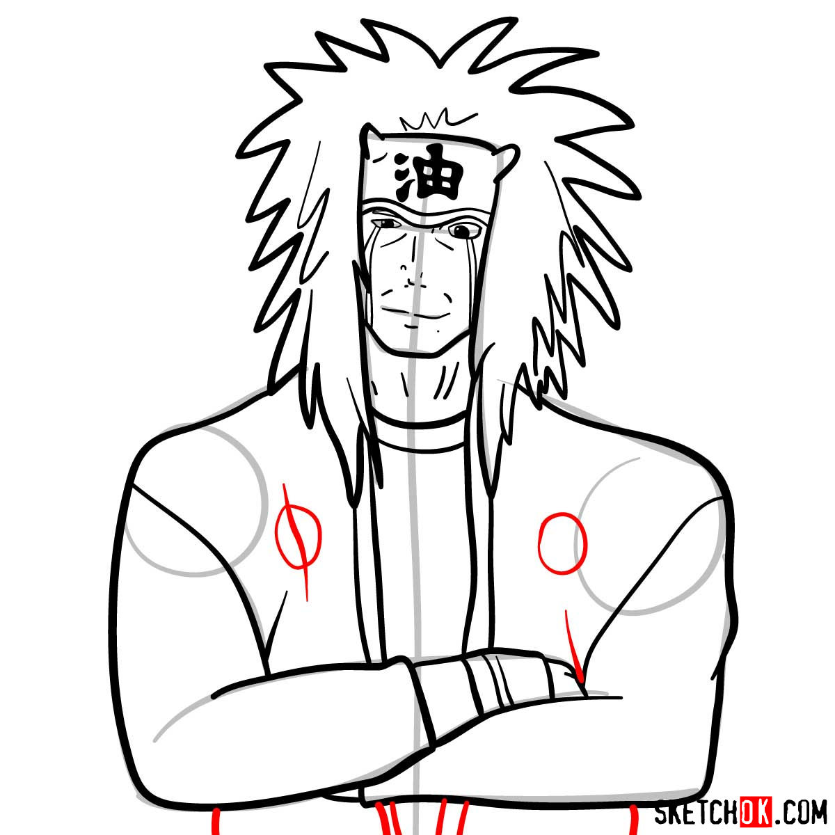 How to draw Jiraiya from Naruto anime - step 10