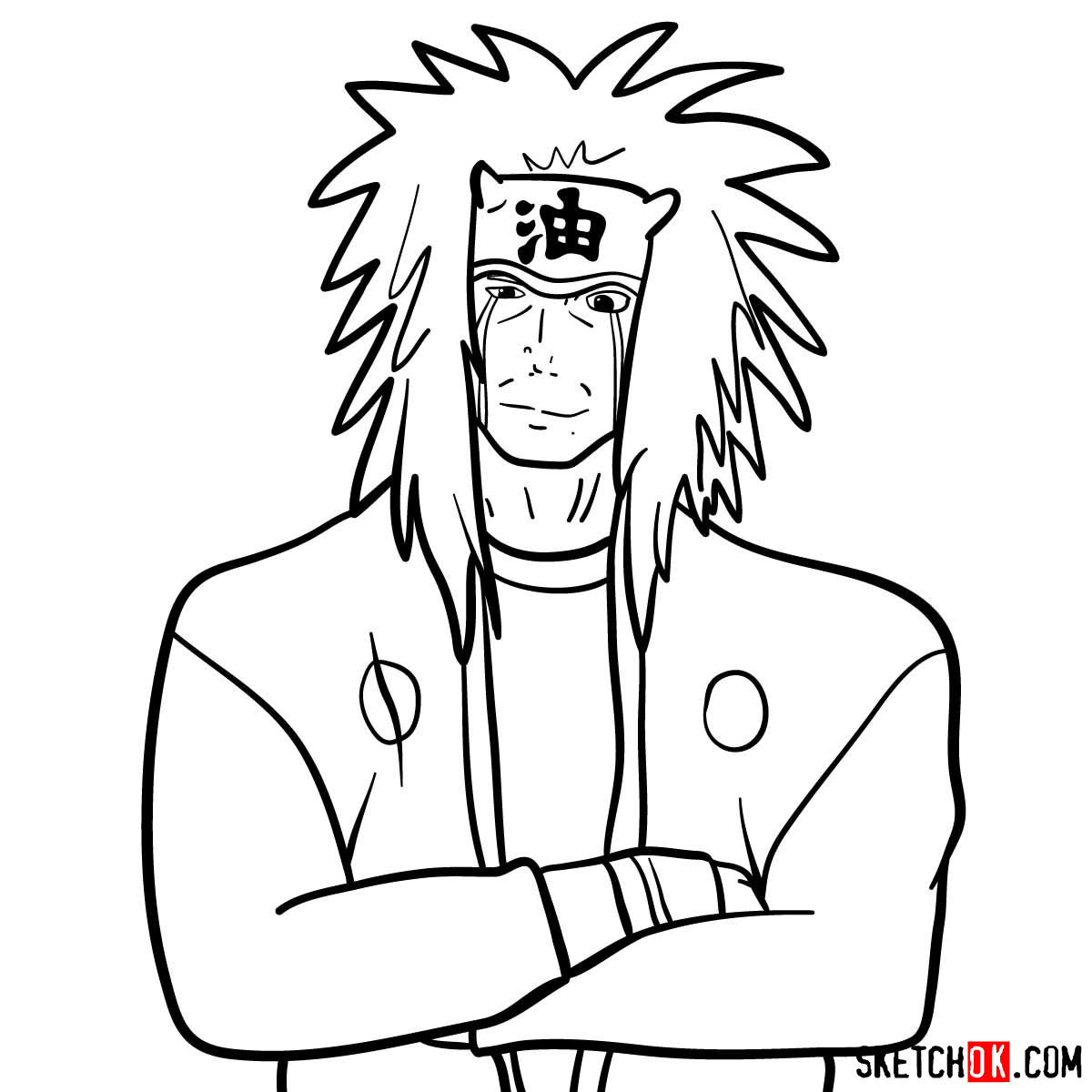 How to draw Jiraiya from Naruto anime - step 11