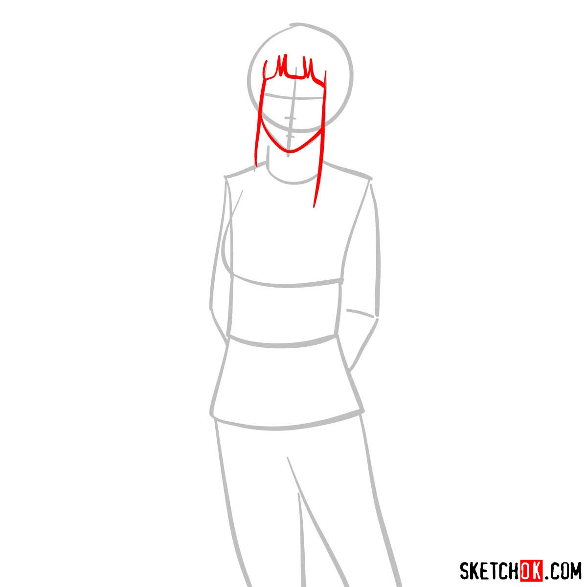 How to draw Hinata from Naruto anime - step 03