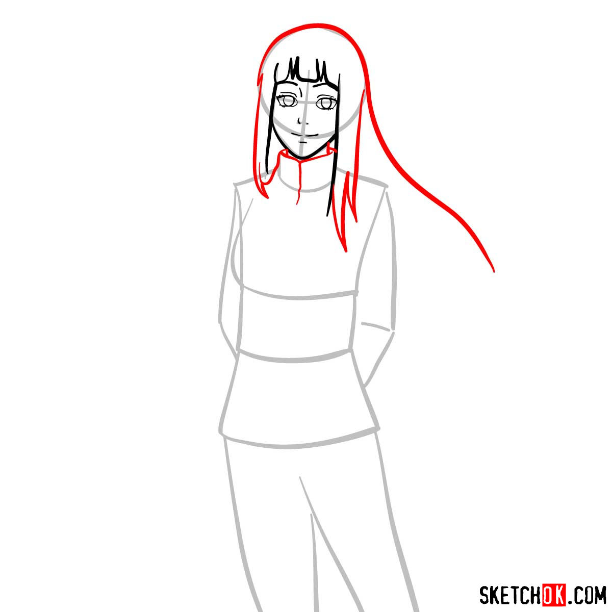 How to draw Hinata from Naruto anime - step 05