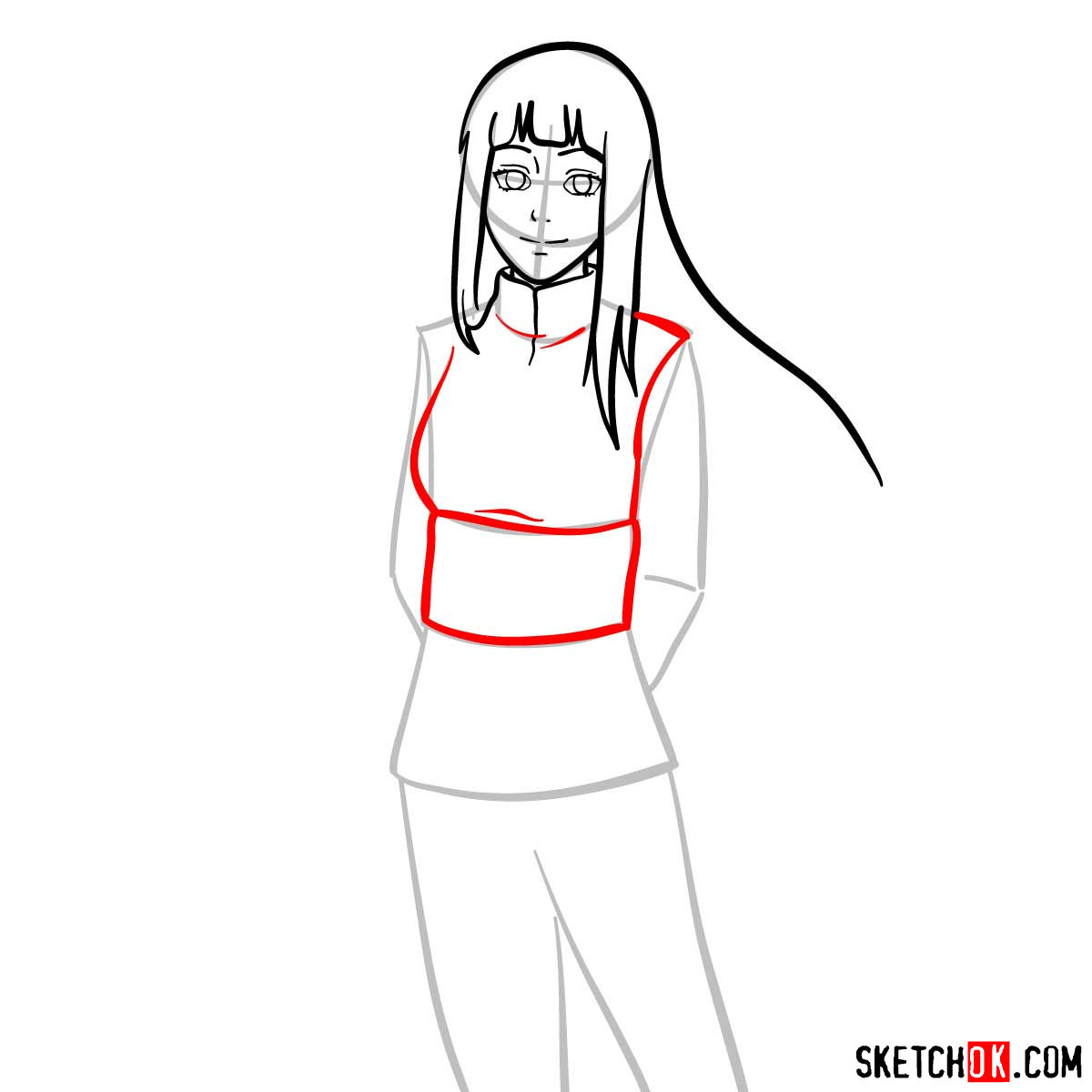 How to draw Hinata from Naruto anime - step 06