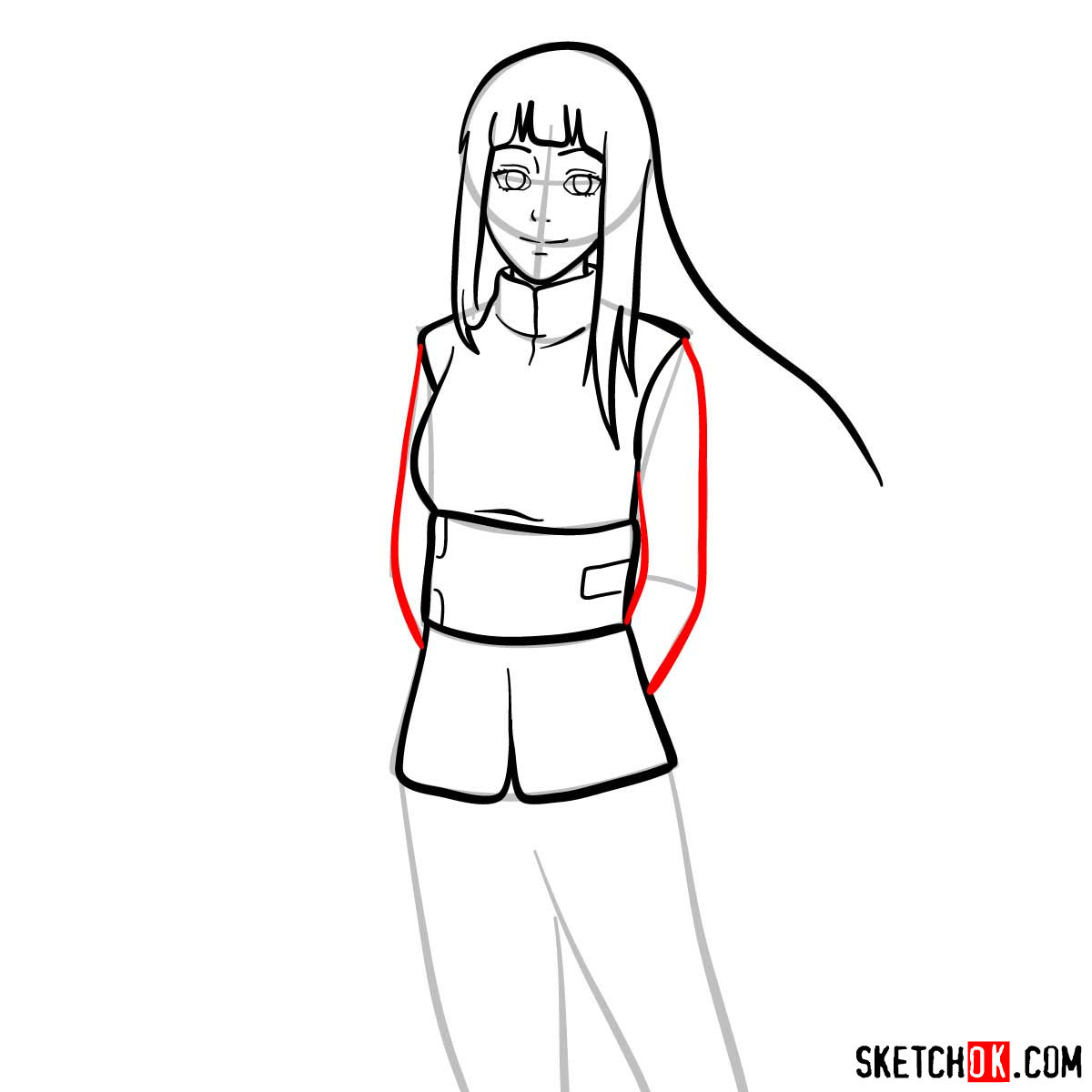 How to draw Hinata from Naruto anime - step 08
