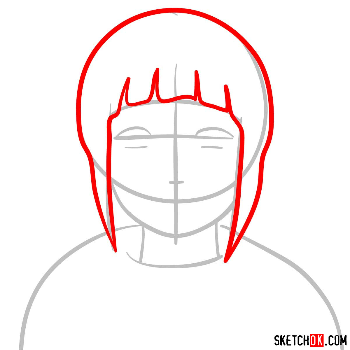 How to draw the face of Hinata (Naruto anime) - step 03