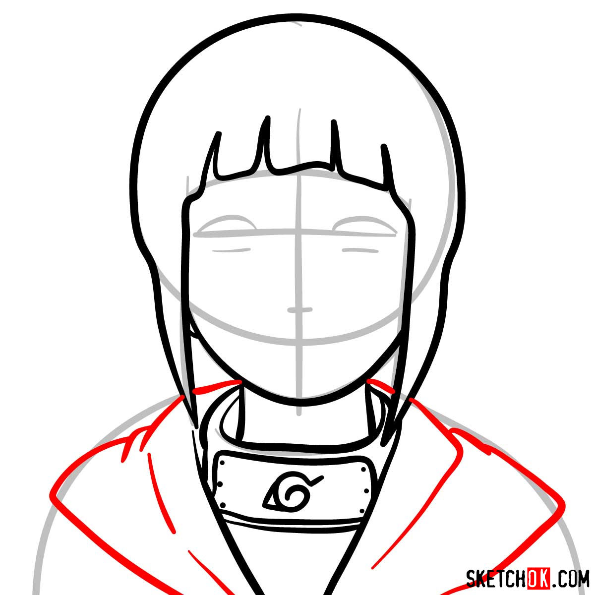How to draw the face of Hinata (Naruto anime) - step 06