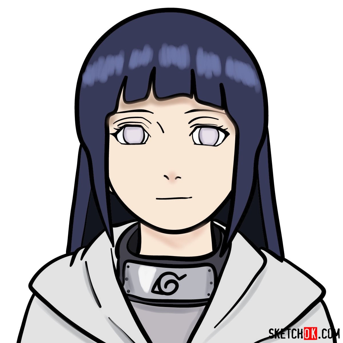 How to draw the face of Hinata (Naruto anime)