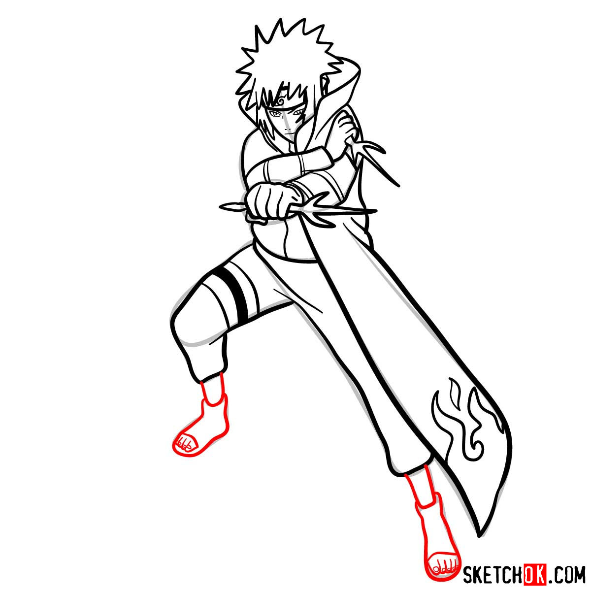 How to draw Minato Namikaze from Naruto anime - step 14