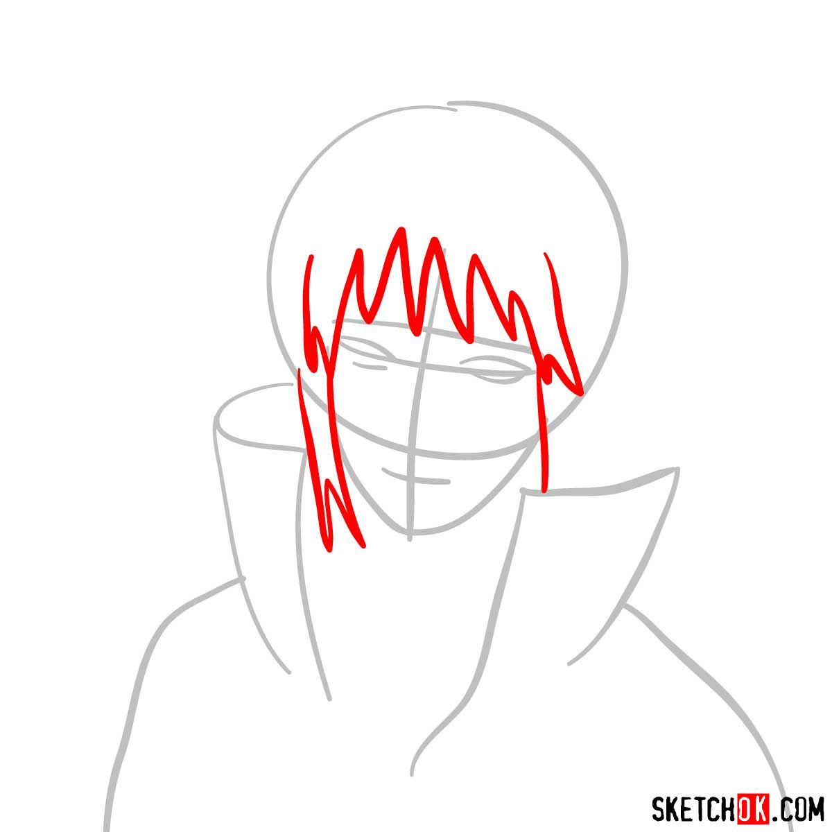 How to draw the face of Minato (Naruto) - step 03
