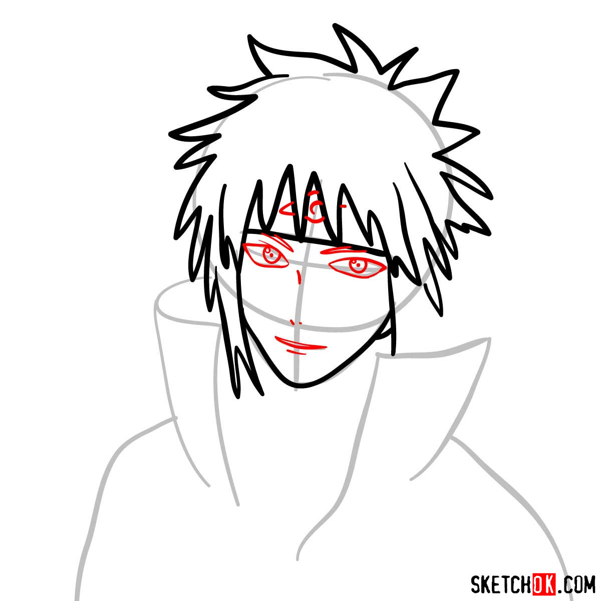 How to draw the face of Minato (Naruto) - step 05