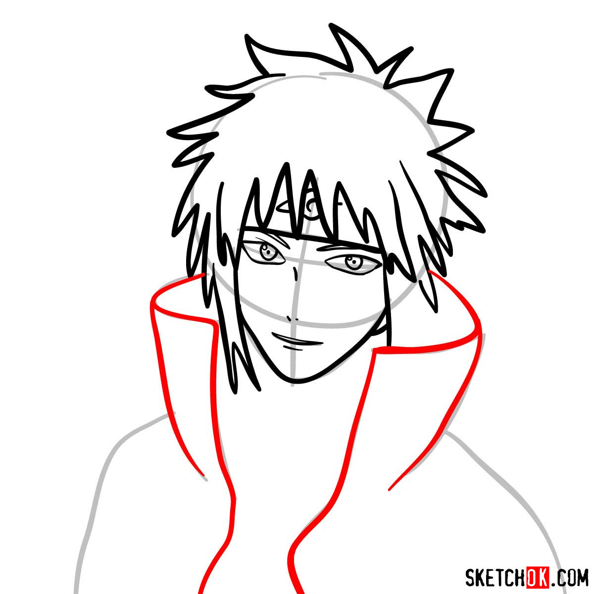 How to draw the face of Minato (Naruto) - step 06