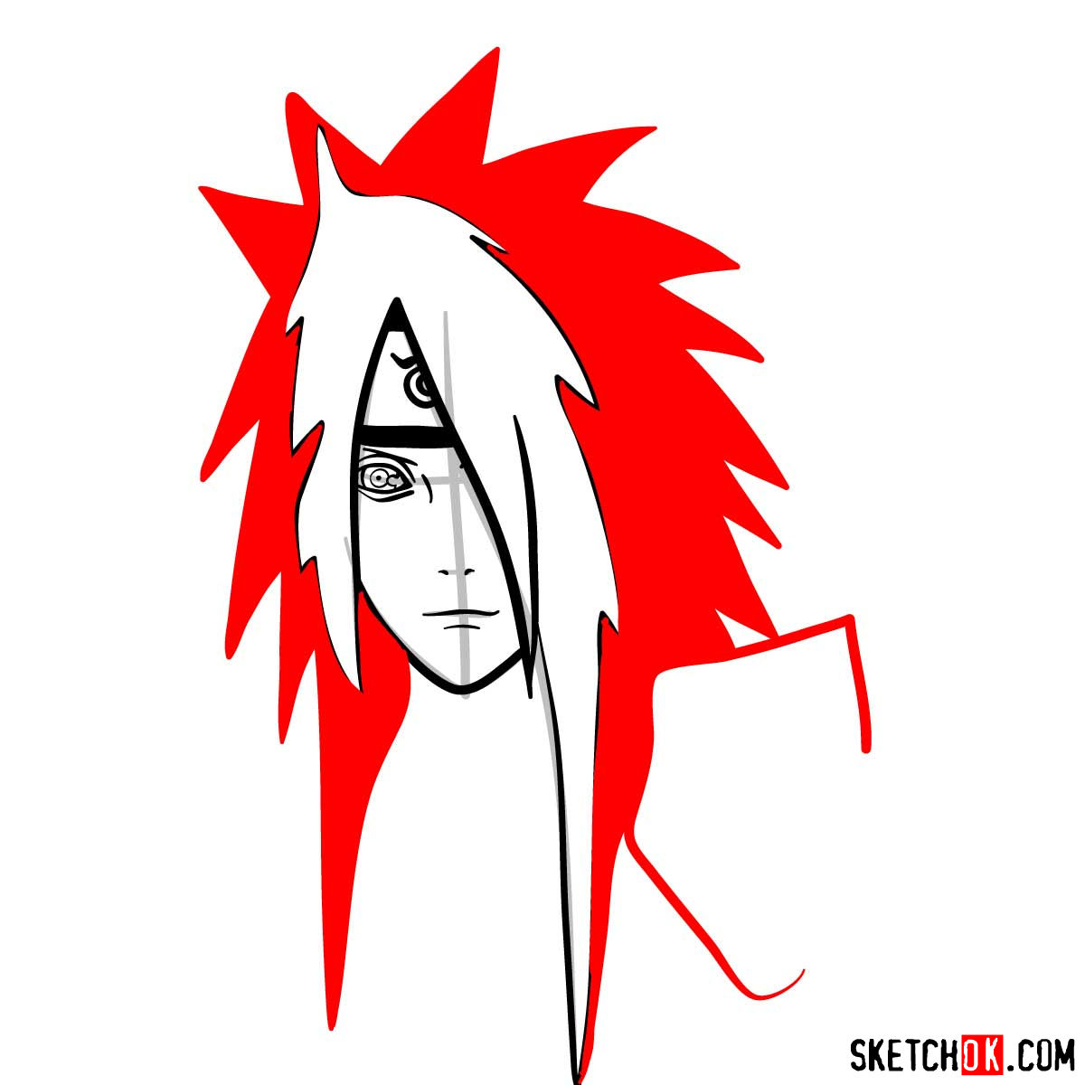 How to draw the face of Madara Uchiha (Naruto) - step 05