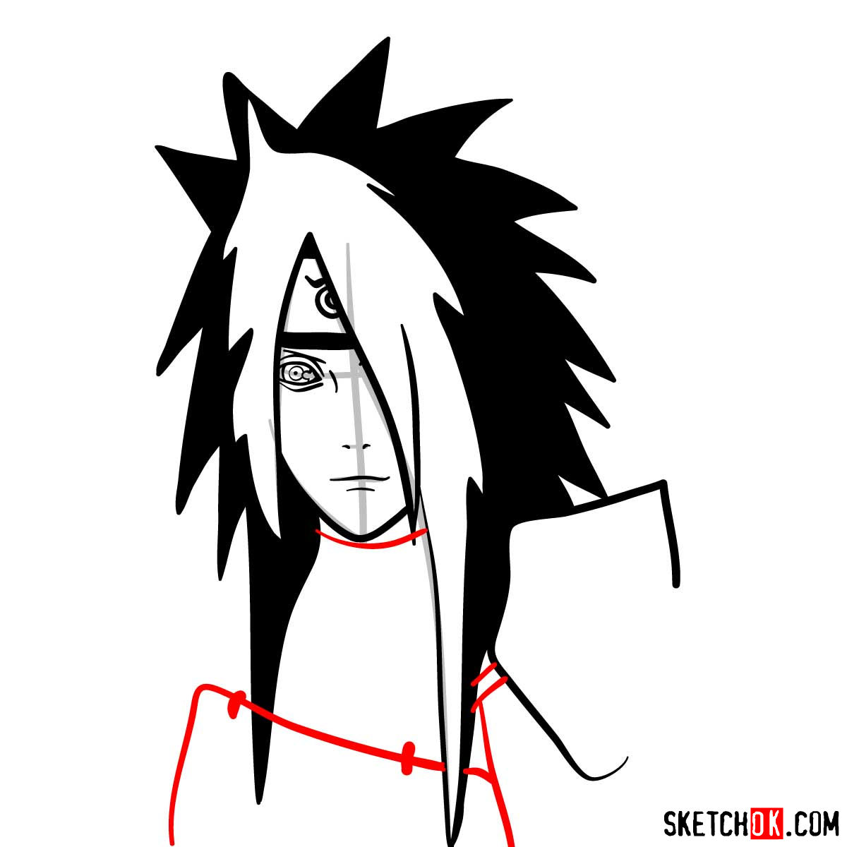 How to draw the face of Madara Uchiha (Naruto) - step 06
