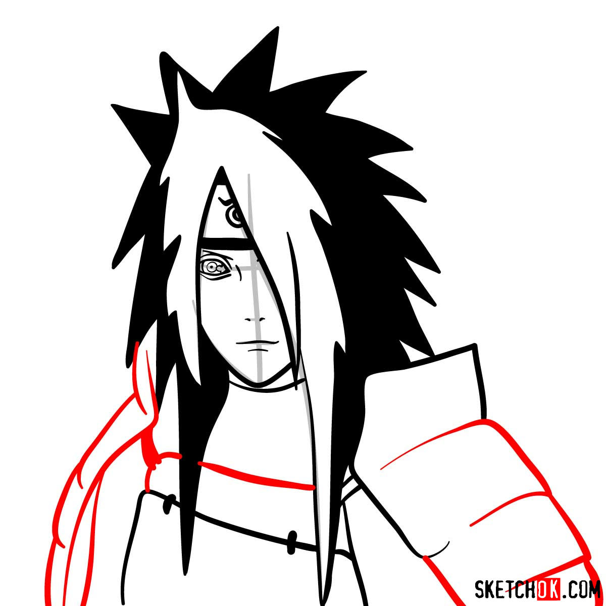 How to draw the face of Madara Uchiha (Naruto) - step 07