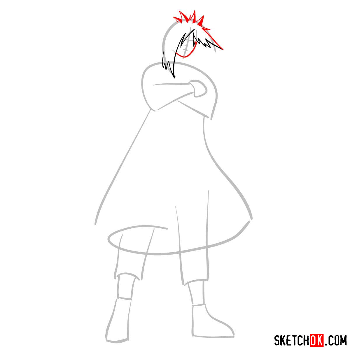 How to draw Madara Uchiha from Naruto anime - step 04