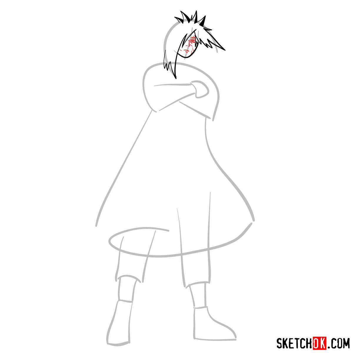 How to draw Madara Uchiha from Naruto anime - step 05