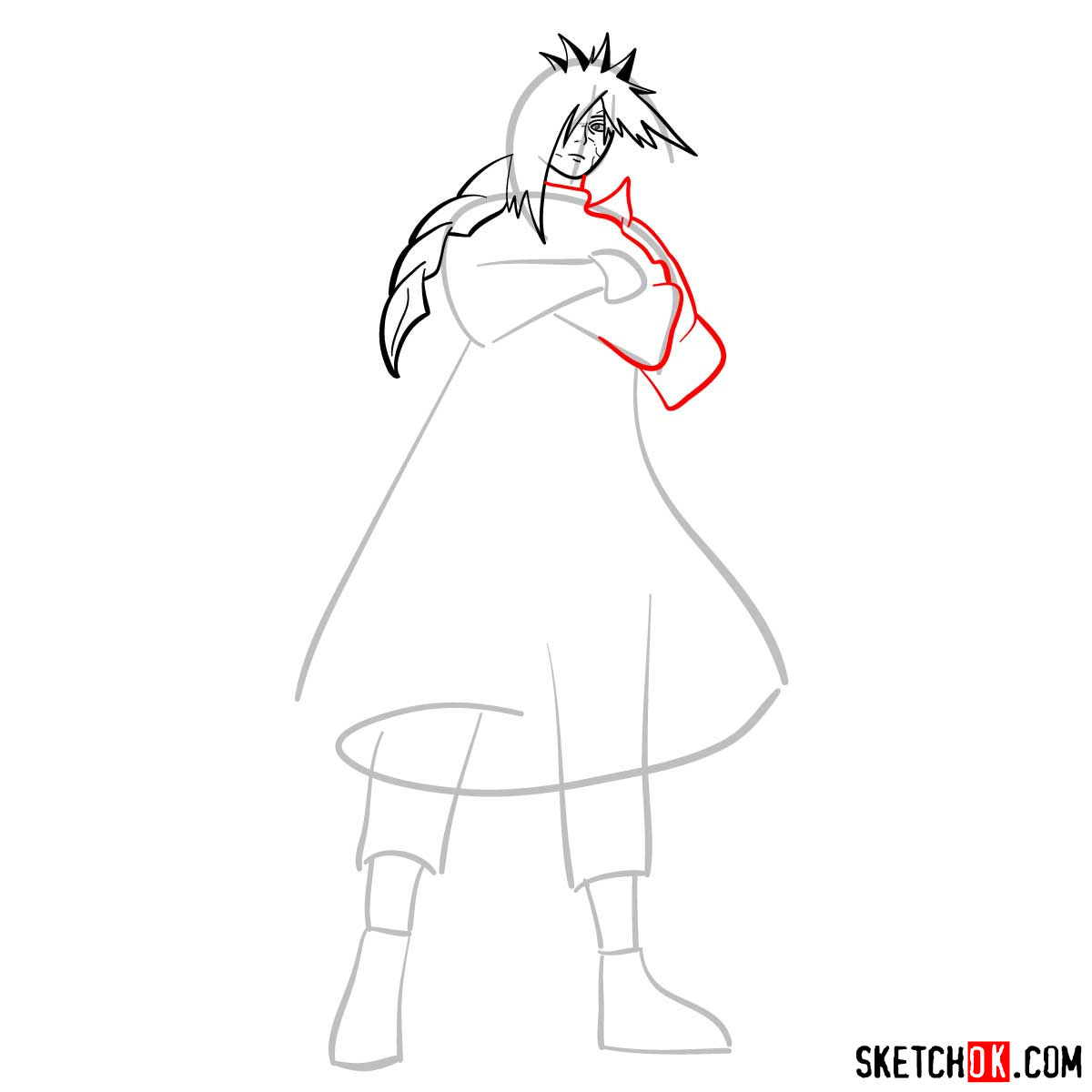 How to draw Madara Uchiha from Naruto anime - step 07
