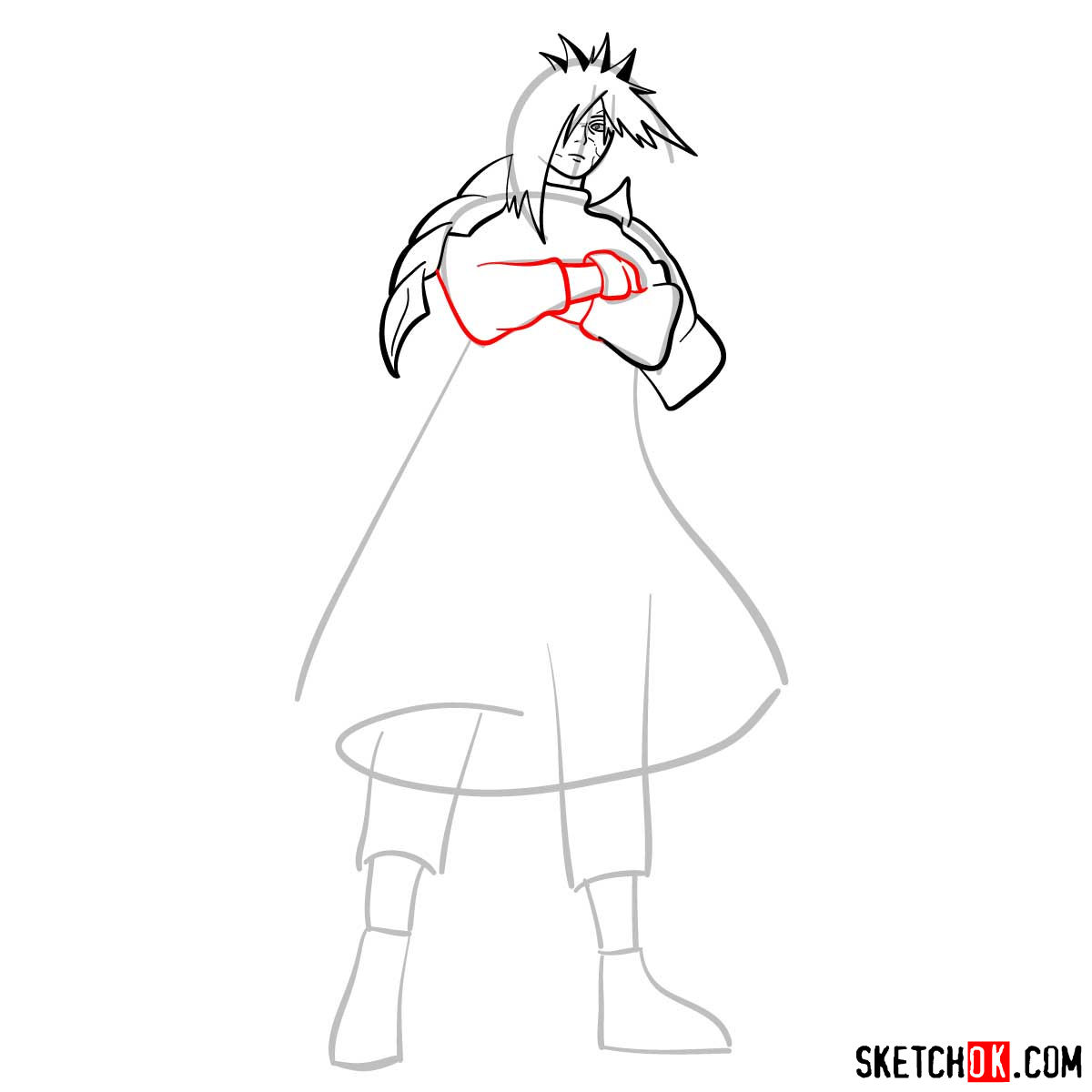 How to draw Madara Uchiha from Naruto anime - step 08