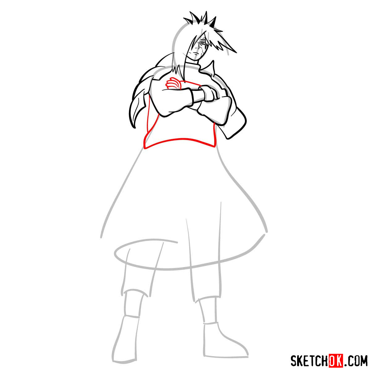 How to draw Madara Uchiha from Naruto anime - step 09