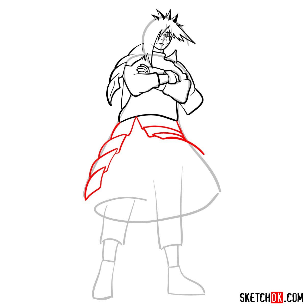 How to draw Madara Uchiha from Naruto anime - step 10