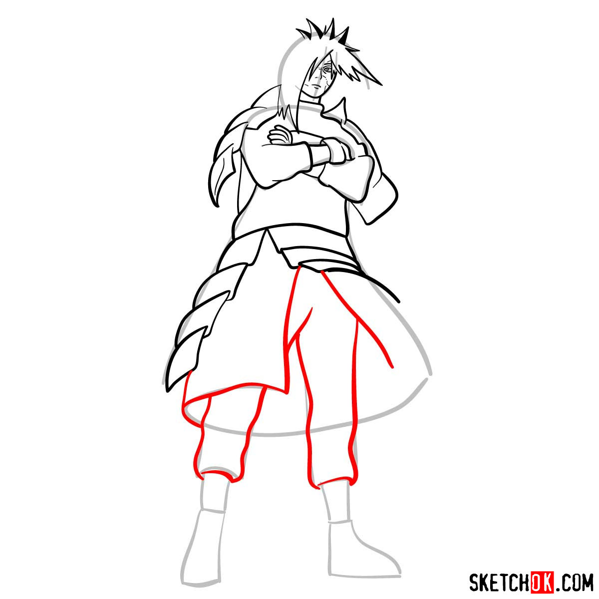 How to draw Madara Uchiha from Naruto anime - step 11