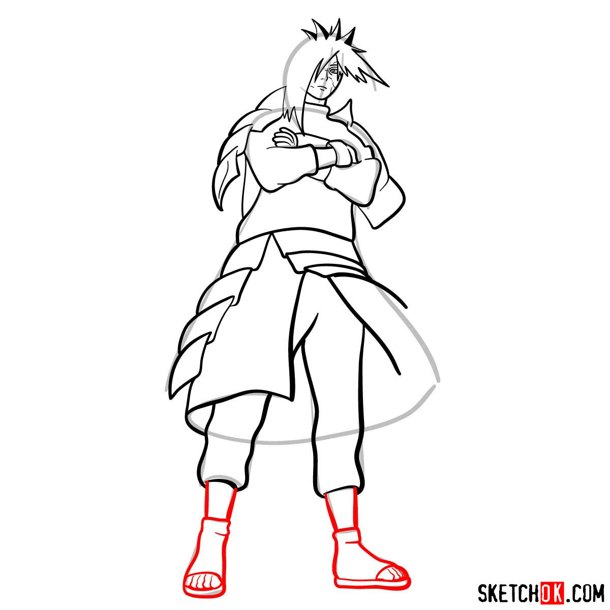 How to draw Madara Uchiha from Naruto anime - step 12