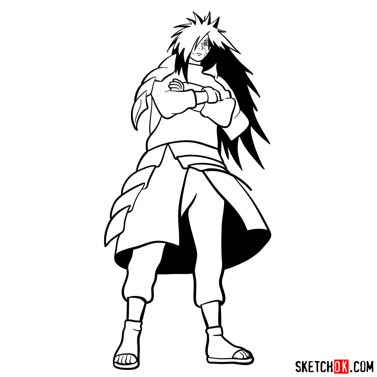 How to draw Madara Uchiha from Naruto anime - step 14