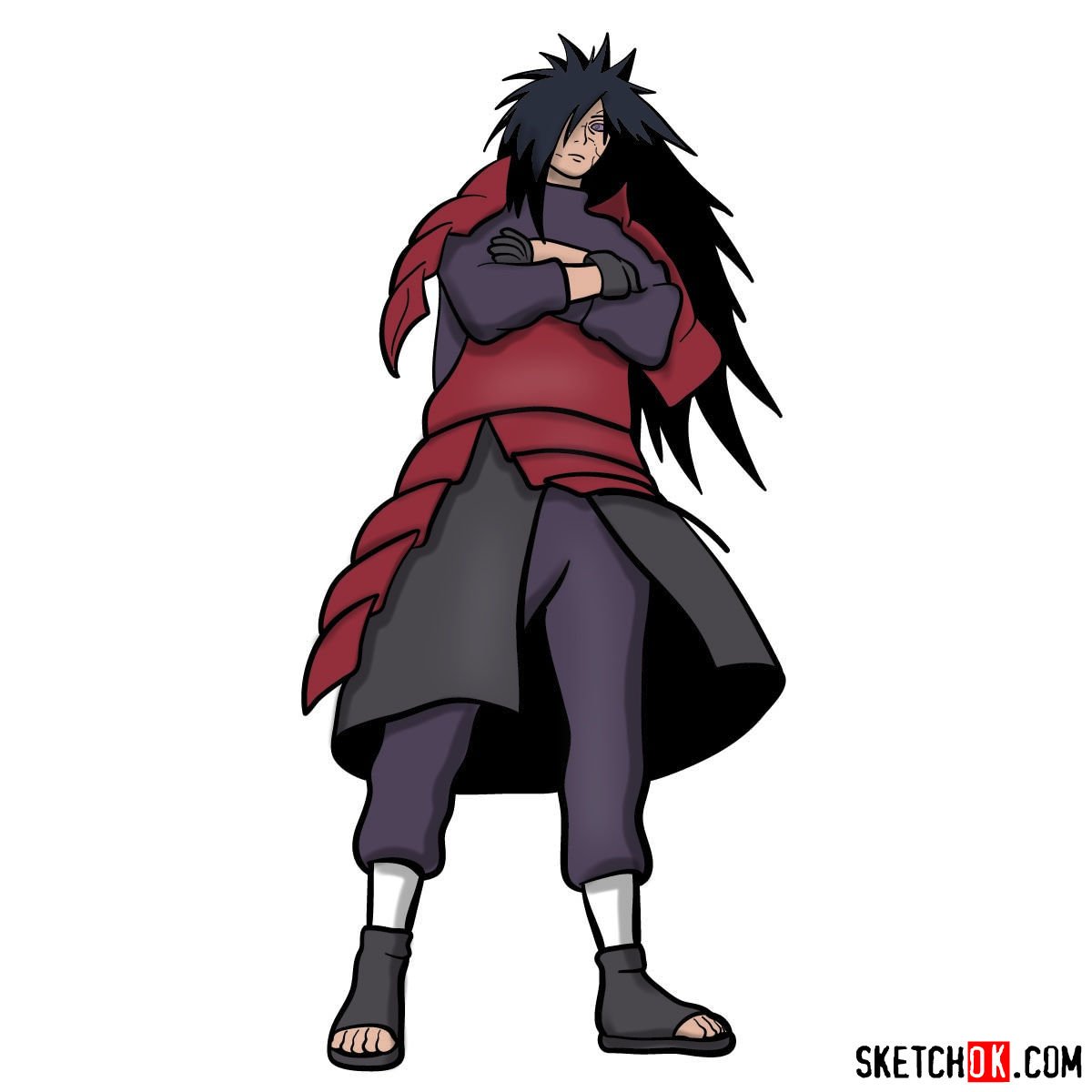 How to draw Madara Uchiha from Naruto anime - Sketchok easy drawing guides