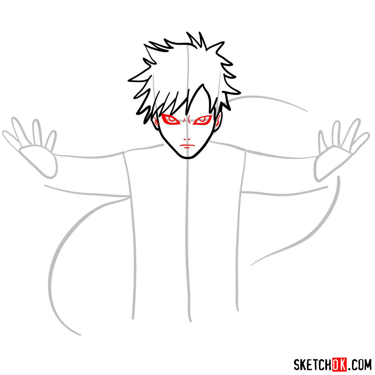 How to draw Gaara from Naruto anime - step 05