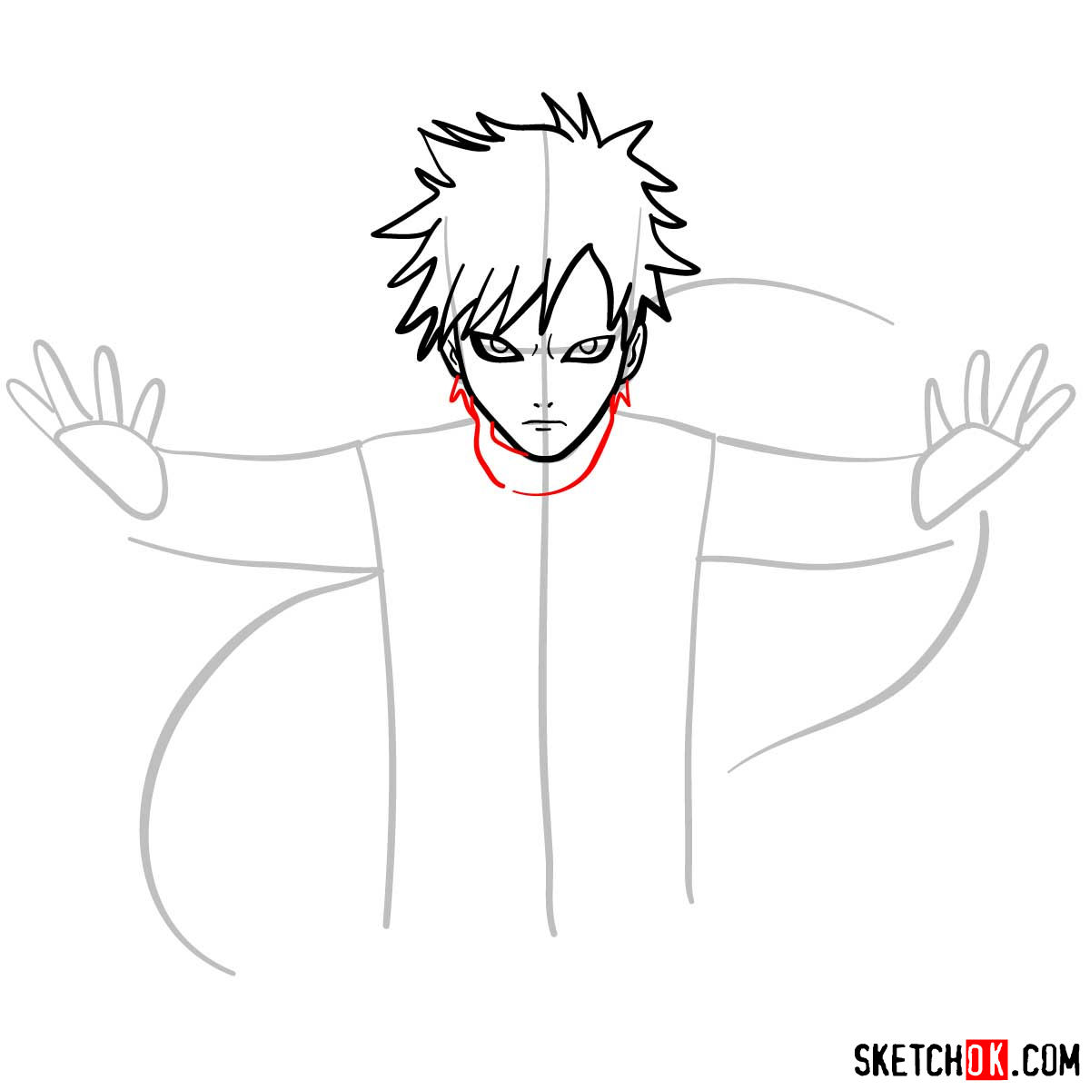 How to draw Gaara from Naruto anime - step 06