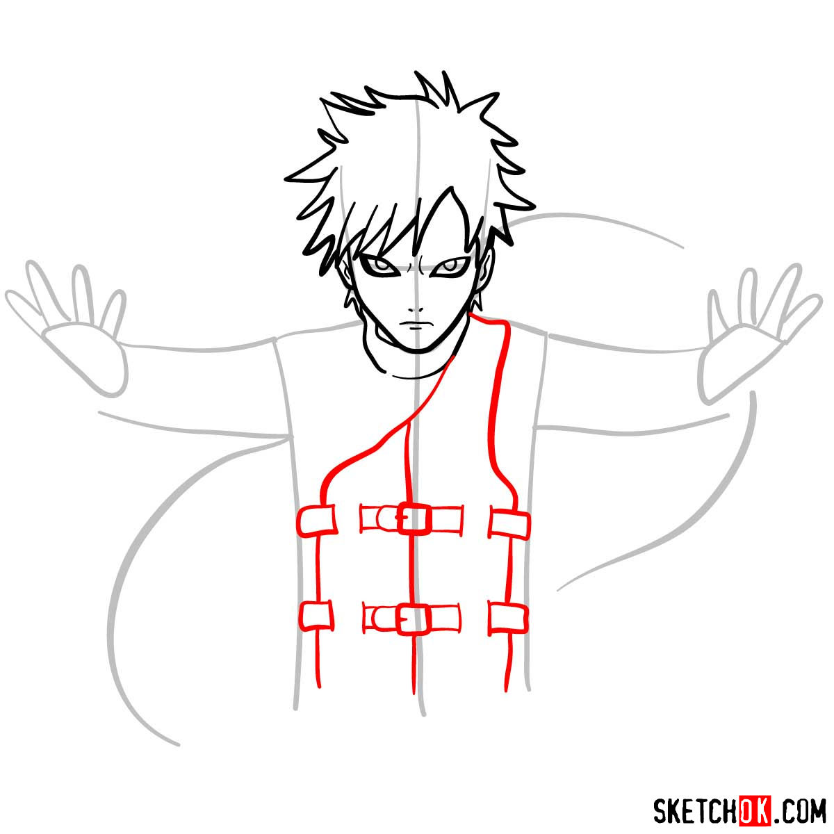How to draw Gaara from Naruto anime - step 07