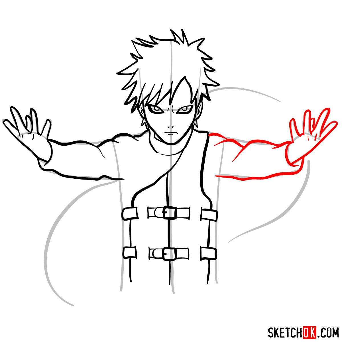 How to draw Gaara from Naruto anime - step 09
