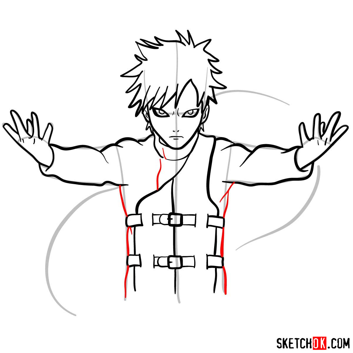 How to draw Gaara from Naruto anime - step 10