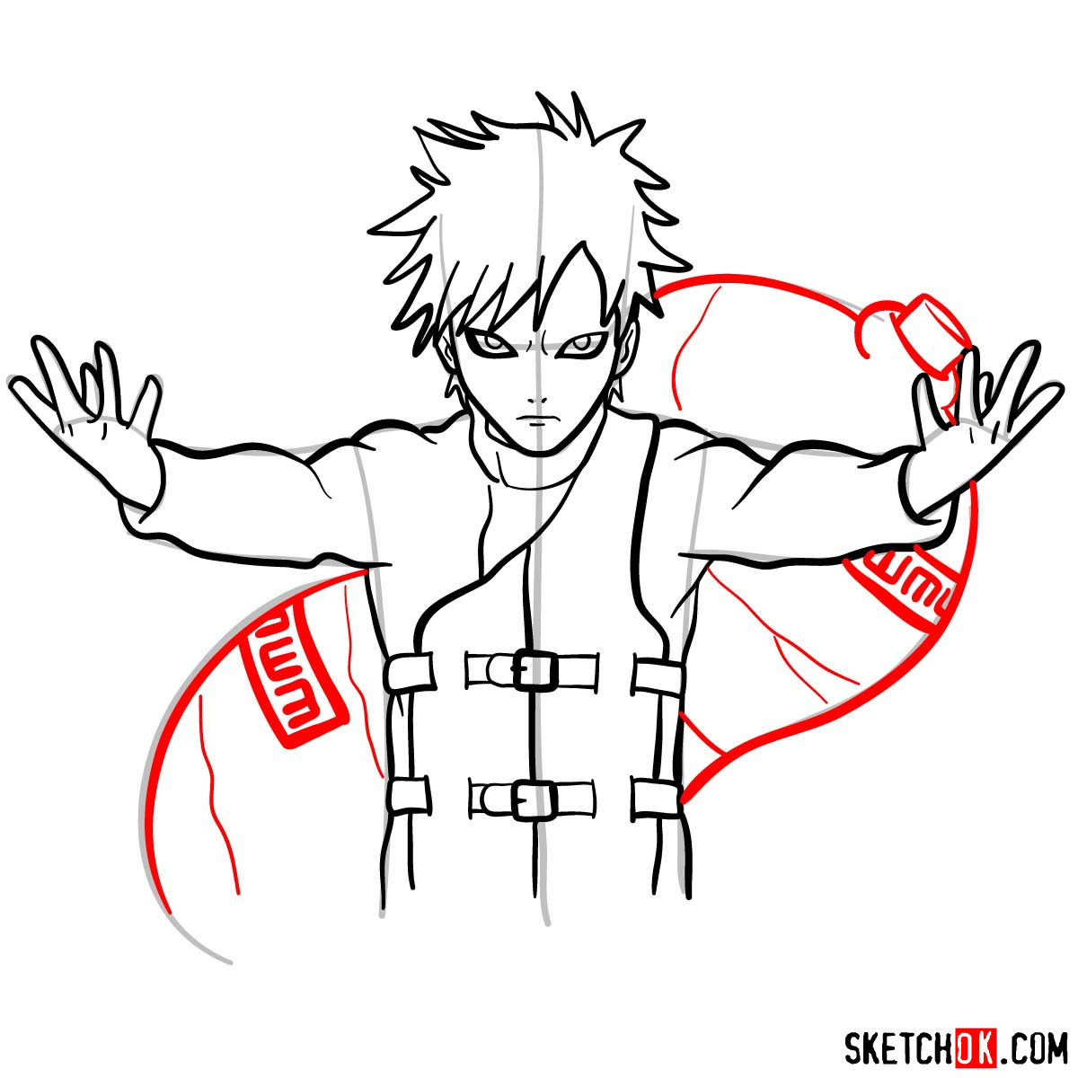 How to draw Gaara from Naruto anime - step 11