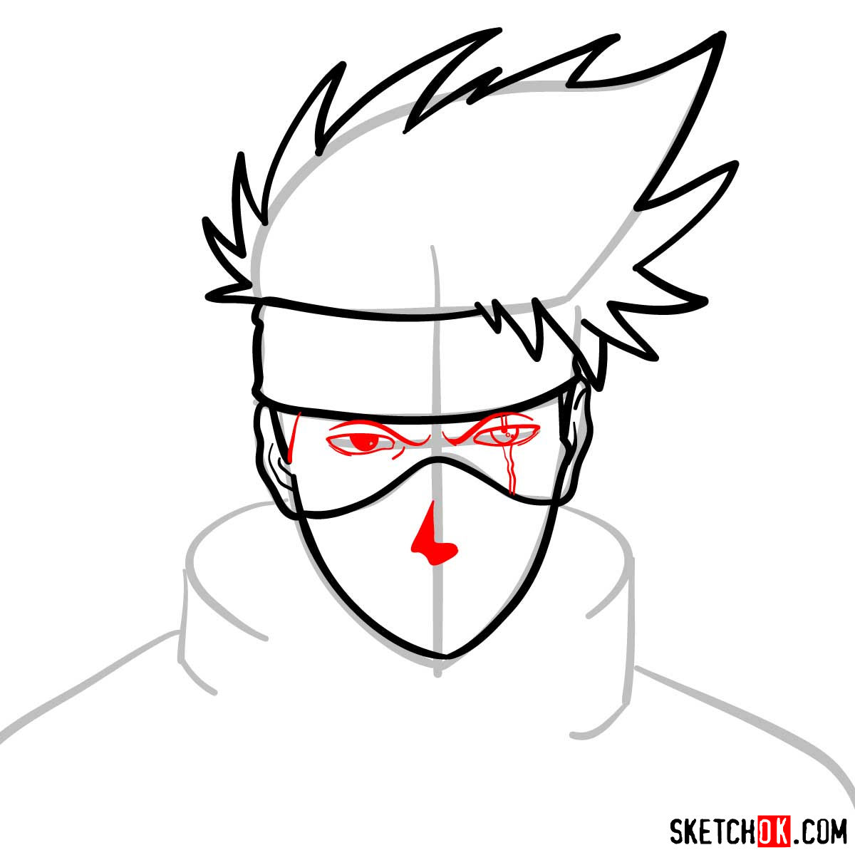 How to draw the face of Kakashi Hatake (Naruto) - step 06