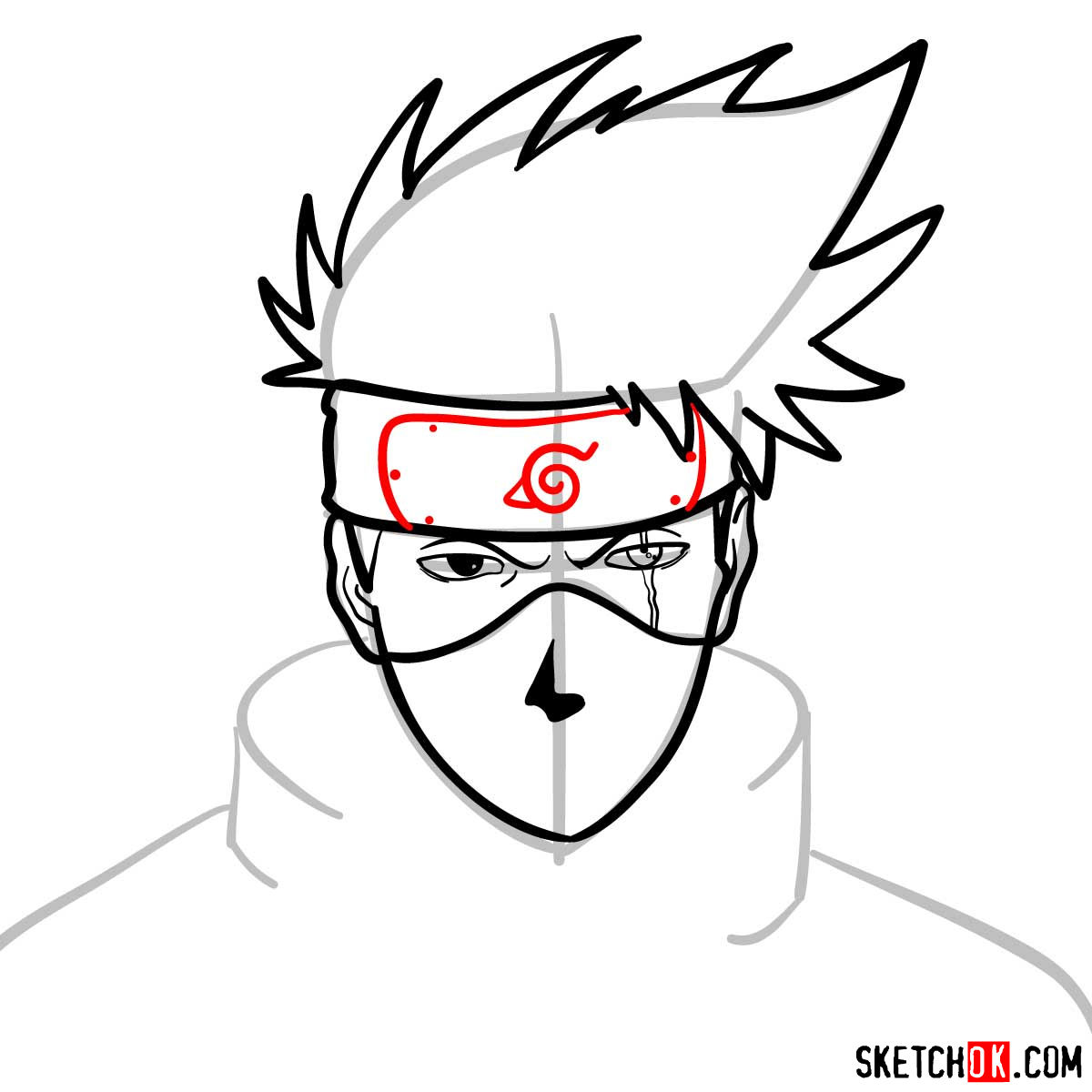 How to draw the face of Kakashi Hatake (Naruto) - step 07