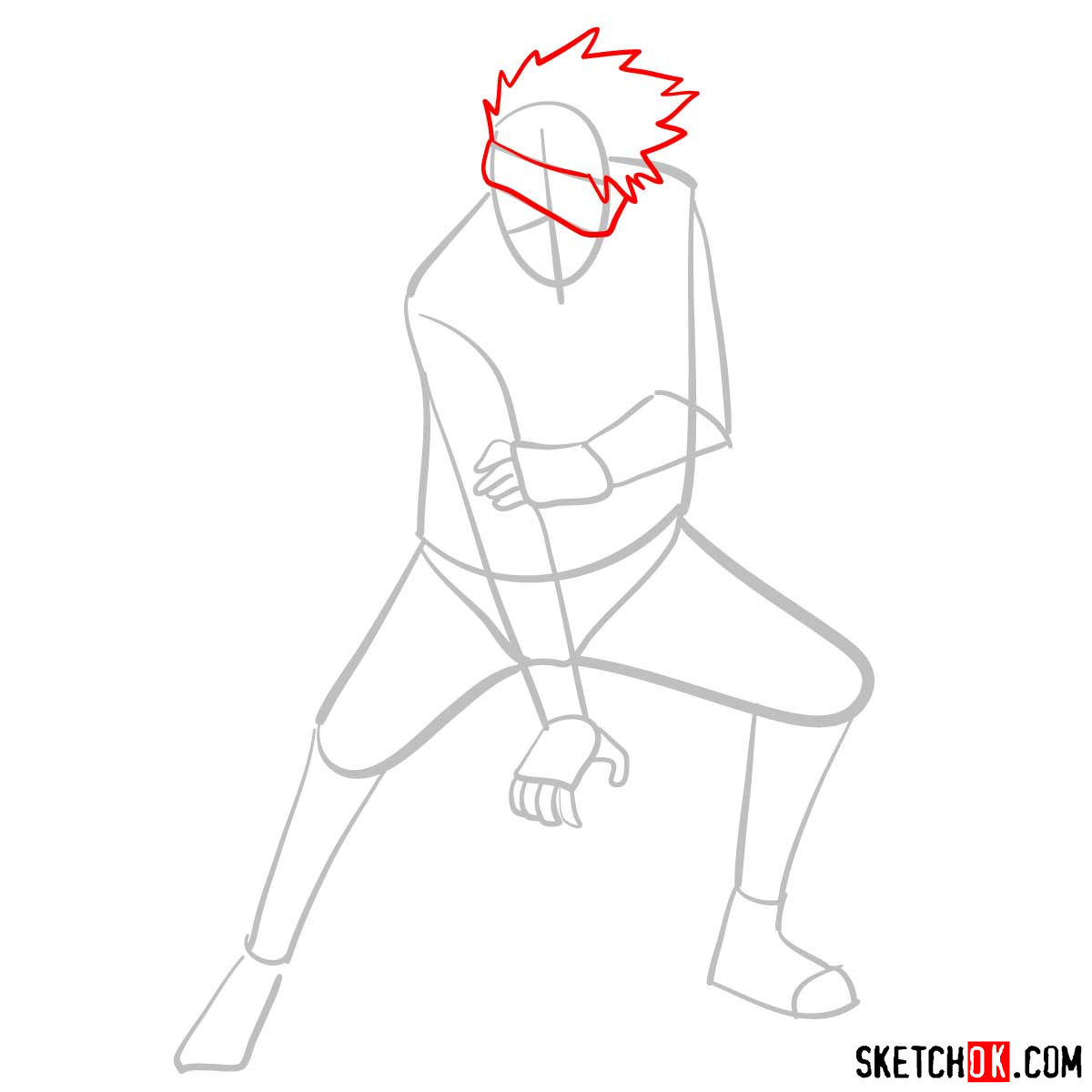 How to draw Kakashi Hatake from Naruto anime - step 03