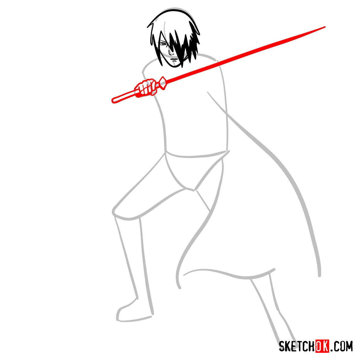 How to draw Sasuke Uchiha from Naruto anime - Sketchok easy drawing guides